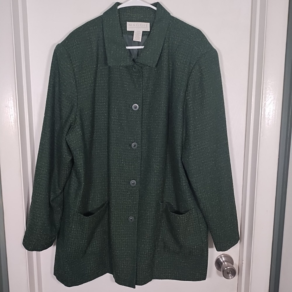 Vtg Maggie McNaughton Forest Green Textured Button Down Coat Jacket Lined